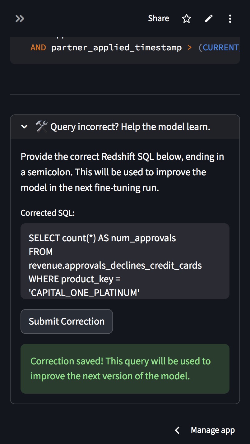 Successful submission of corrected query.